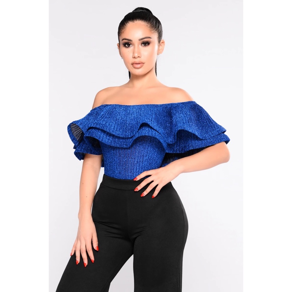 NWOT FN Royal Blue Off Shoulder Bodysuit 👑
